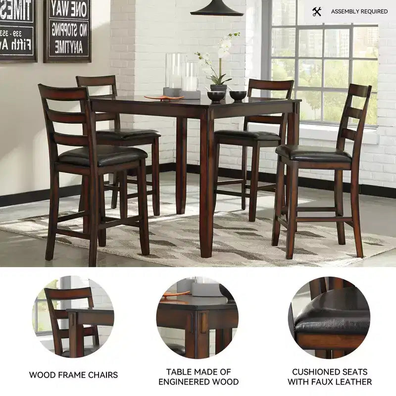 Set tavolo da pranzo Coviar ad altezza bancone marrone - Signature Design by Ashley: 5 pezzi, sedie in similpelle, struttura in legno