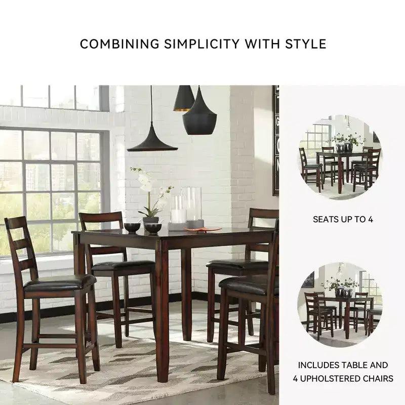 Set tavolo da pranzo Coviar ad altezza bancone marrone - Signature Design by Ashley: 5 pezzi, sedie in similpelle, struttura in legno