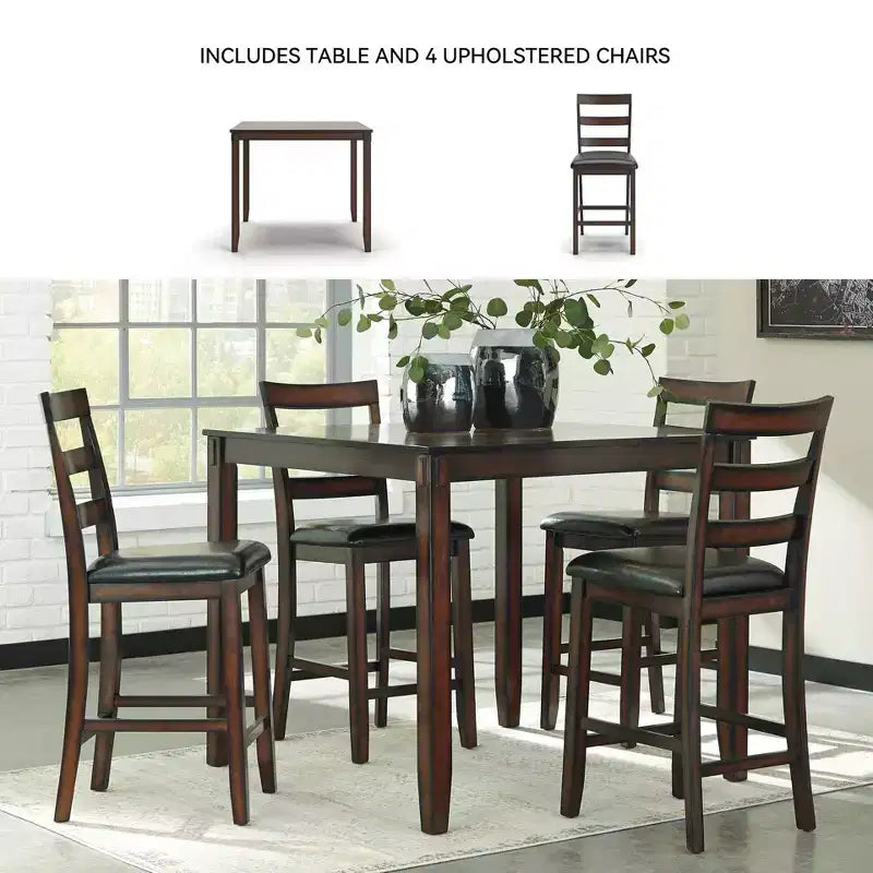 Set tavolo da pranzo Coviar ad altezza bancone marrone - Signature Design by Ashley: 5 pezzi, sedie in similpelle, struttura in legno