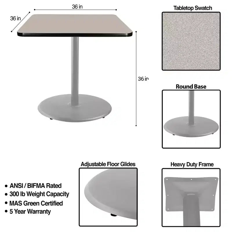 Tavolo da Pranzo Quadrato Hampden Furnishings Collezione Bennet 36" Grigio/Nebula Grigia