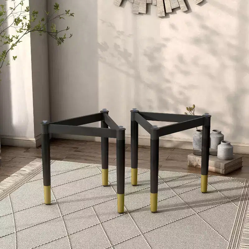 miBasics Set di 2 basi da tavolo d'accento triangolari moderne Shinesun, colore nero, base grande: 17,7" di altezza, metallo e legno, design a 3 gambe
