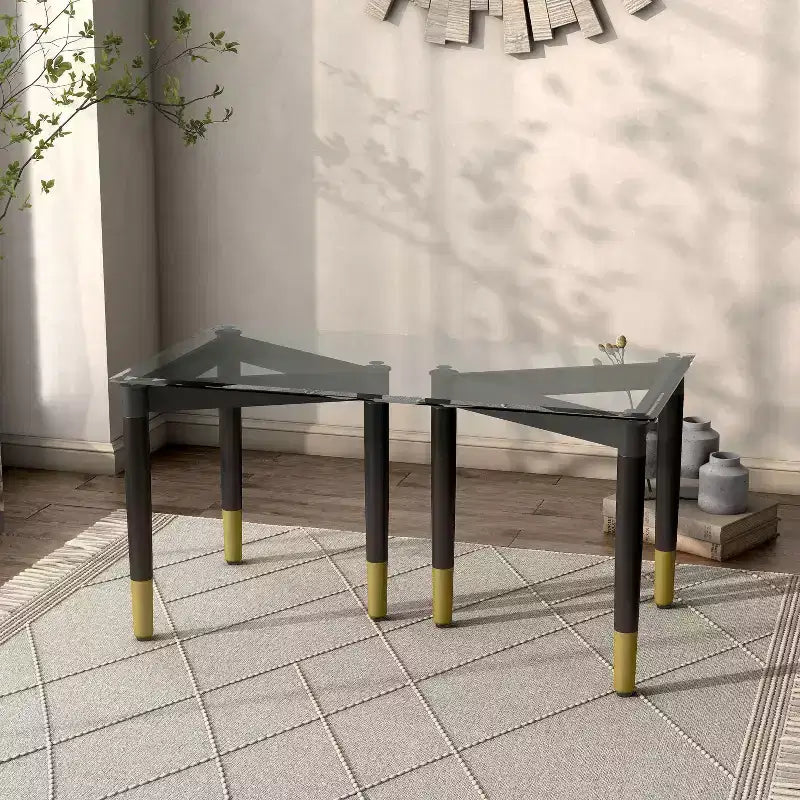 miBasics Set di 2 basi da tavolo d'accento triangolari moderne Shinesun, colore nero, base grande: 17,7" di altezza, metallo e legno, design a 3 gambe