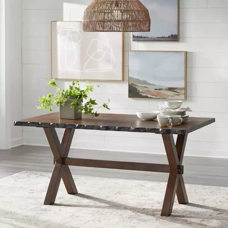 Buylateral Set da pranzo Mandeville 5 pezzi in legno massello con bordo vivo e base a cavalletto, marrone