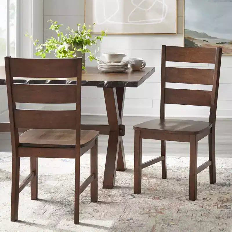 Buylateral Set da pranzo Mandeville 5 pezzi in legno massello con bordo vivo e base a cavalletto, marrone