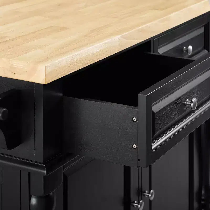 Isola da cucina Oxford con sgabelli a seduta quadrata neri - Crosley: vano contenitore passante, portasciugamani
