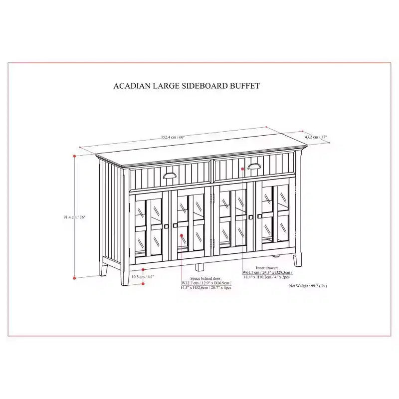 WyndenHall Normandy Grande Credenza a buffet Marrone Brunetta