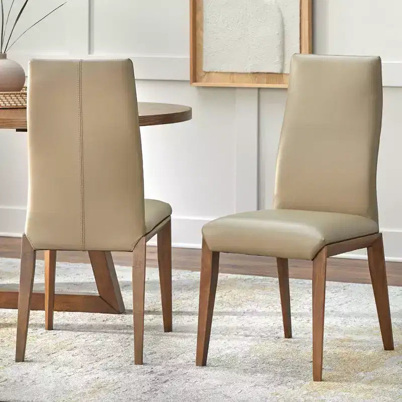 Set da pranzo rotondo moderno Buylateral Nelda 5 pezzi 59" con tavolo effetto legno e sedie da pranzo in pelle color tortora