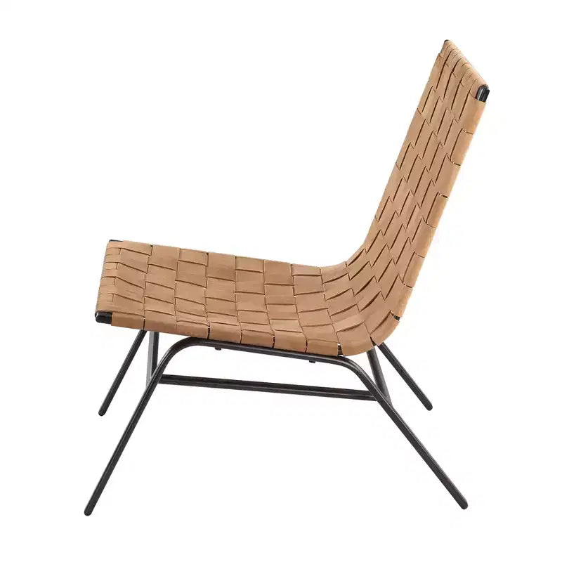 Poltrona Comfort Pointe Cavett in Pelle Intrecciata Marrone: Vera Pelle, Telaio in Metallo, Stile Mid-Century Moderno