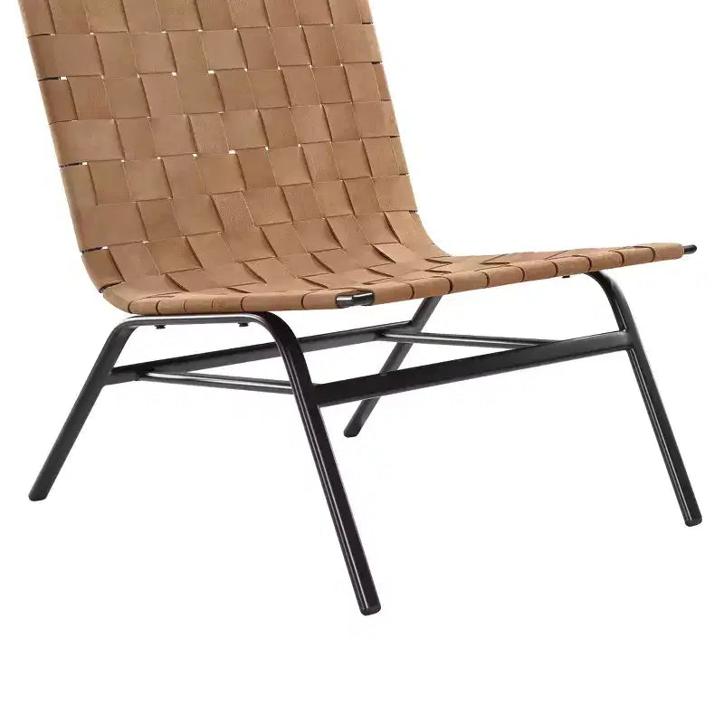 Poltrona Comfort Pointe Cavett in Pelle Intrecciata Marrone: Vera Pelle, Telaio in Metallo, Stile Mid-Century Moderno