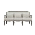 76" Tania Sofa Cream Linen, Brown Finish, Carved Detail - Acme Furniture: No Assembly, Nailhead Trim