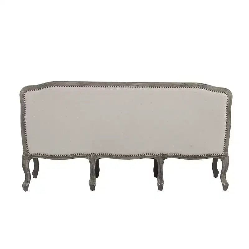 Divano Tania 76" in Lino Color Crema, Finitura Marrone, Dettagli Intagliati - Acme Furniture: Nessun Montaggio, Borchie Decorativethe