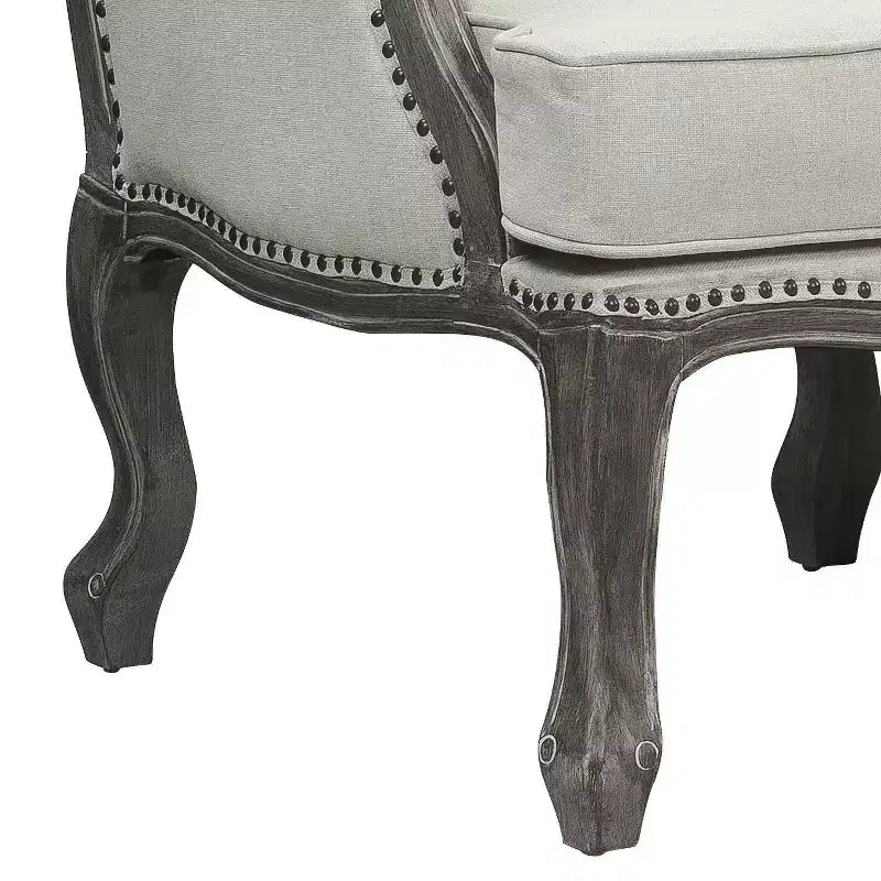 Divano Tania 76" in Lino Color Crema, Finitura Marrone, Dettagli Intagliati - Acme Furniture: Nessun Montaggio, Borchie Decorativethe