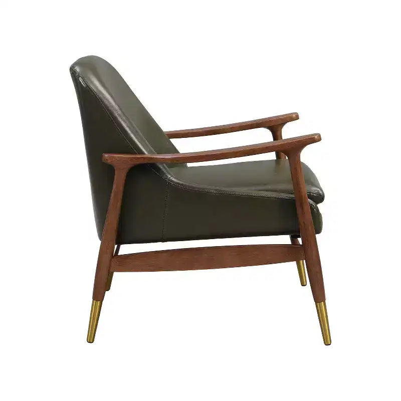 Christopher Knight Home Bella Poltrona d'Appoggio Moderna in Ecopelle e Legno Wasabi Green