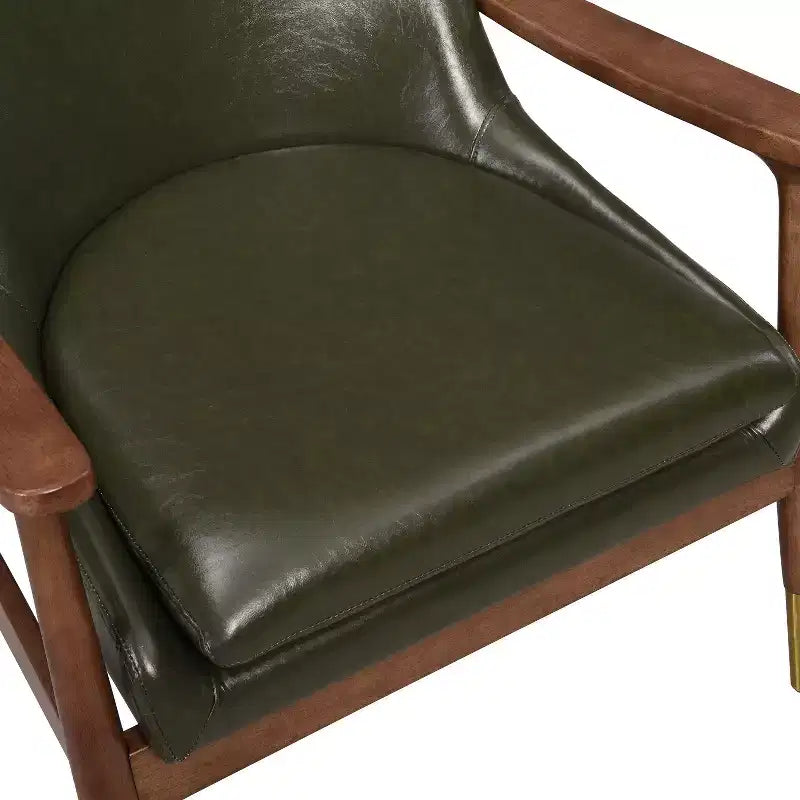 Christopher Knight Home Bella Poltrona d'Appoggio Moderna in Ecopelle e Legno Wasabi Green