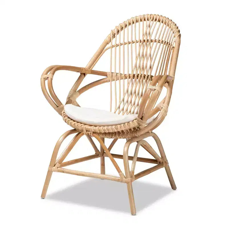 Poltrona d'accento Jayden rivestita in tessuto e rattan bianco/naturale - bali & pari