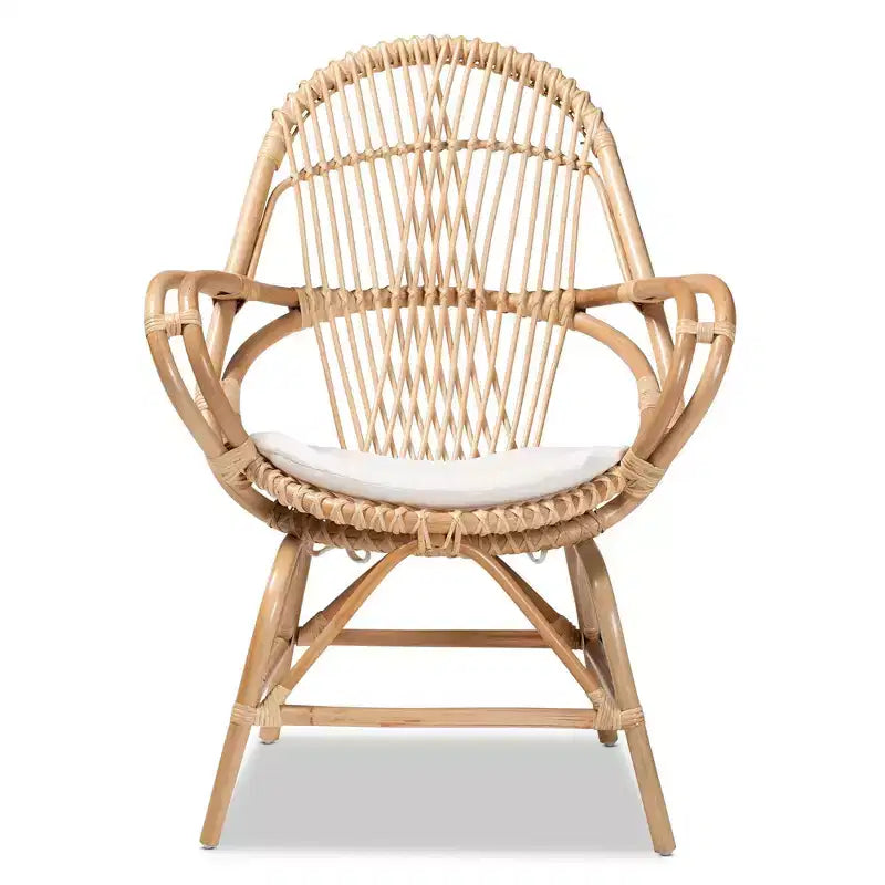 Poltrona d'accento Jayden rivestita in tessuto e rattan bianco/naturale - bali & pari