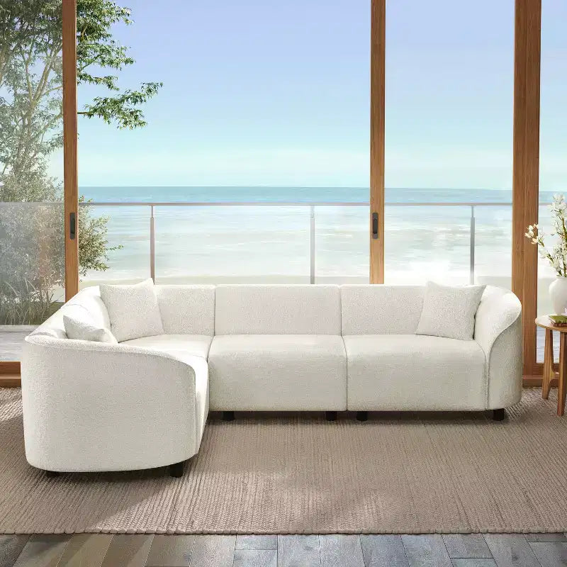 Christopher Knight Home Isolde Divano componibile a L curvo contemporaneo a 4 posti da 264 cm, rivestito in bouclé, beige