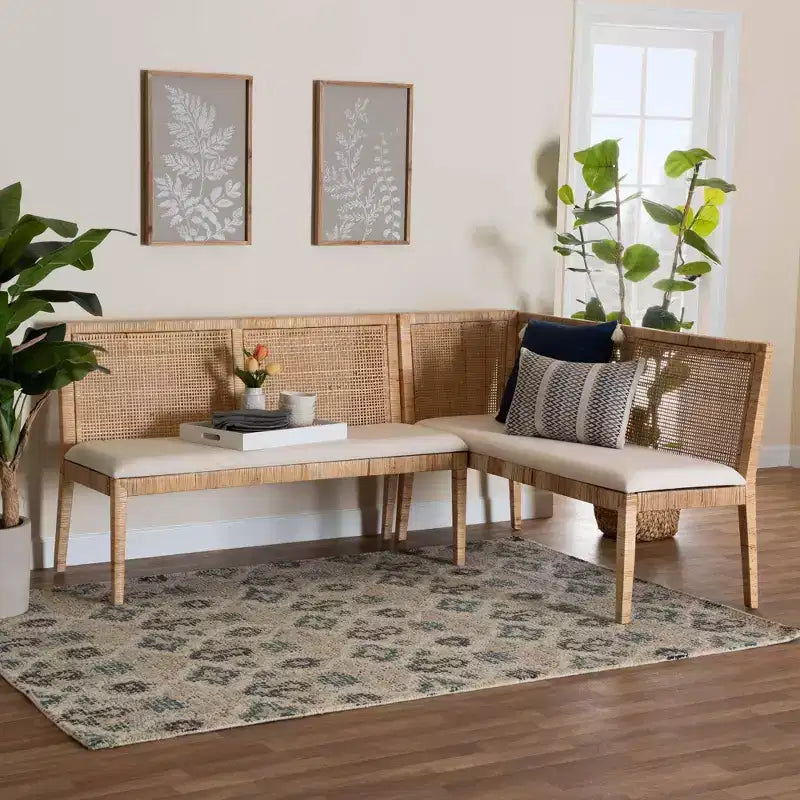bali & pari Set Panca Rattan Kalimantan 2 pz Miele Chiaro/Bianco: Rivestimento in poliestere, Struttura in compensato