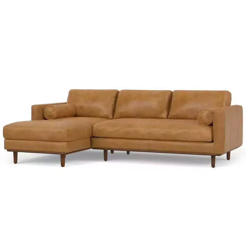 WyndenHall Brixley Sezionale di metà secolo a sinistra in vera pelle, Sienna