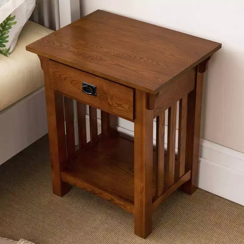 Comodino in rovere medio - Leick Home: frassino massiccio, stile Mission, 28" di altezza, con cassetto