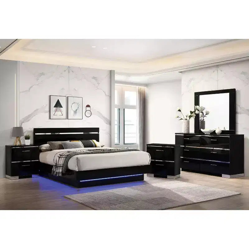 Set Camera da Letto Cavatao Eastern King 5 pz con Luci LED Nero/Cromato - miBasics: Mobili Moderni, Dettagli Cromati