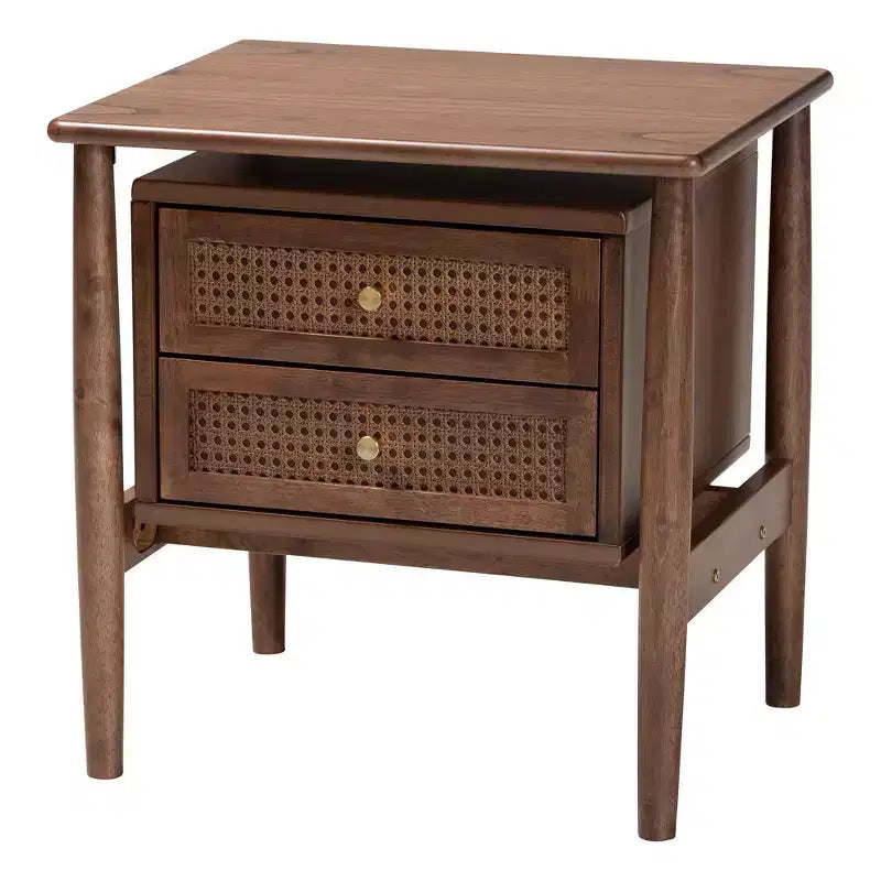 Baxton Studio Comodino Alyssa in Legno con 2 Cassetti e Rattan Intrecciato Marrone Noce