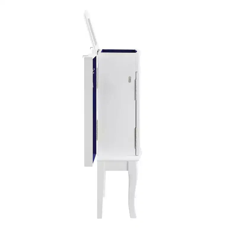 Muriel Mobile Portagioie Moderno in Legno Massello con 4 Cassetti Foderati e 3 Scomparti con Coperchio a Ribalta Finitura Bianca - Powell