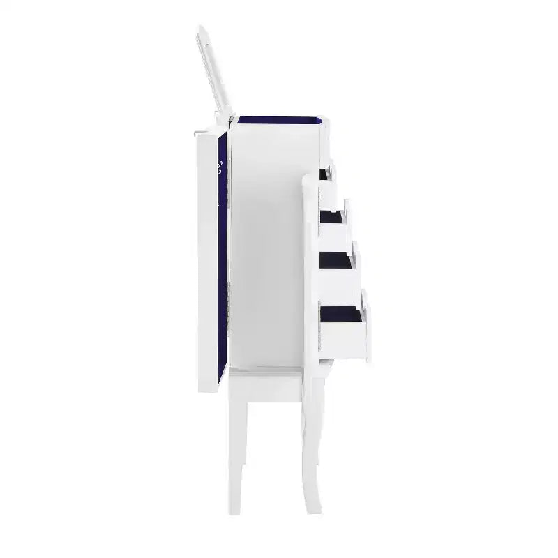 Muriel Mobile Portagioie Moderno in Legno Massello con 4 Cassetti Foderati e 3 Scomparti con Coperchio a Ribalta Finitura Bianca - Powell