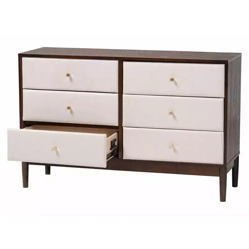 Cassettiera Baxton Studio Nikolai in tessuto e legno a 6 cassetti beige/marrone wengé