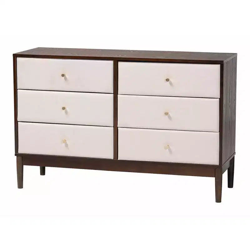 Cassettiera Baxton Studio Nikolai in tessuto e legno a 6 cassetti beige/marrone wengé