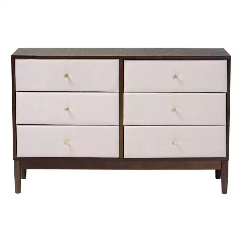 Cassettiera Baxton Studio Nikolai in tessuto e legno a 6 cassetti beige/marrone wengé