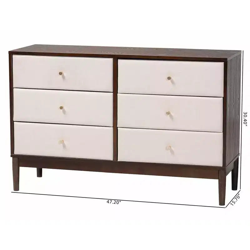 Cassettiera Baxton Studio Nikolai in tessuto e legno a 6 cassetti beige/marrone wengé