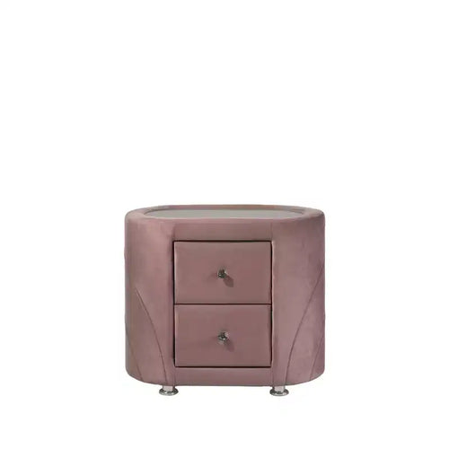29" Salonia Nightstand Pink Velvet - Acme Furniture: Wood Composite, No Assembly, Meets Safety Standards