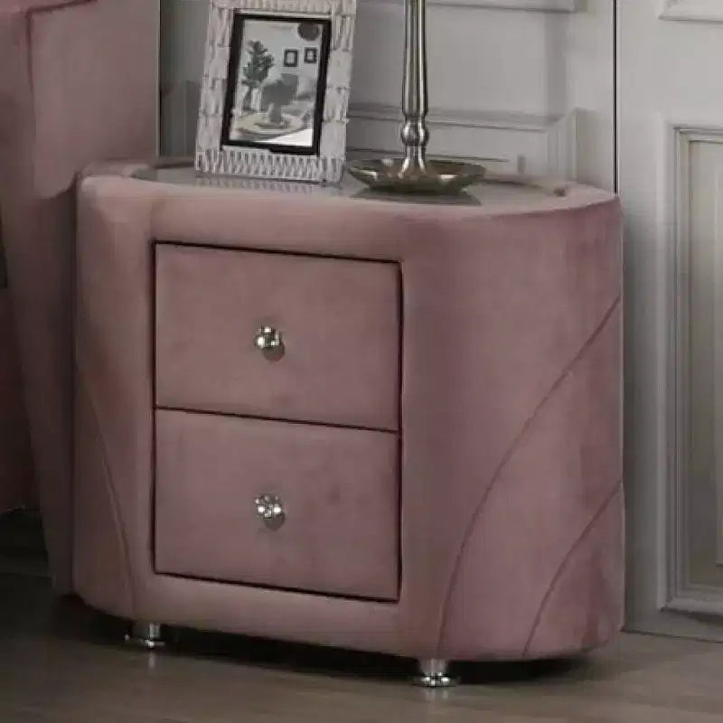 Comodino Salonia 29" in Velluto Rosa - Acme Furniture: Composito di Legno, Nessun Montaggio, Conforme agli Standard di Sicurezza