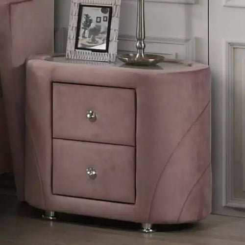 Comodino Salonia 29" in Velluto Rosa - Acme Furniture: Composito di Legno, Nessun Montaggio, Conforme agli Standard di Sicurezza