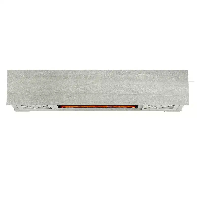 Mobile porta TV da 198 cm in stile rustico per TV fino a 80" con camino elettrico bianco sporco - Festivo