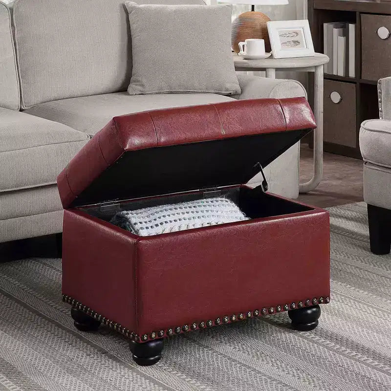 Breighton Home Designs4Comfort 5th Avenue Storage Ottoman: Hinged Lid, Faux Leather Seating