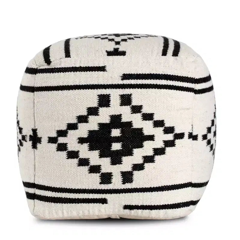 Noir Noor Pouf Nero/Bianco Geometrico - Anji Mountain: Lavorazione Artigianale, Quadrato, Lana e Cotone