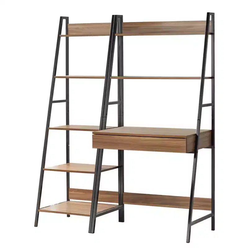 Buylateral Scrivania con Scala Denton 2 pz Noce/Nero: Scrivania con Mensola Inclinata con Vano a Giorno, MDF e Telaio in Metallo