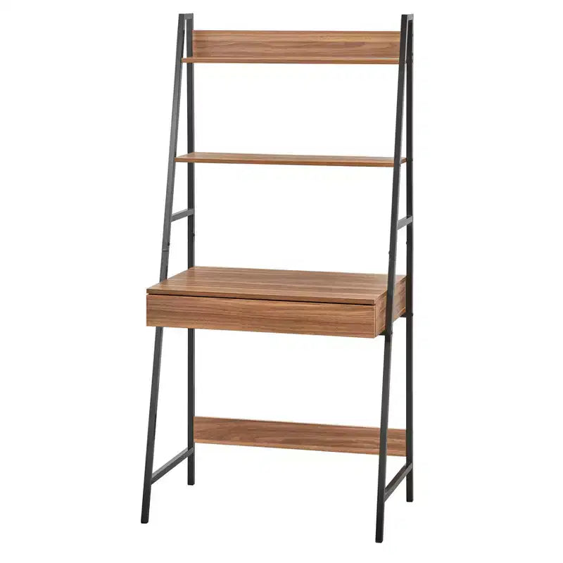 Buylateral Scrivania con Scala Denton 2 pz Noce/Nero: Scrivania con Mensola Inclinata con Vano a Giorno, MDF e Telaio in Metallo