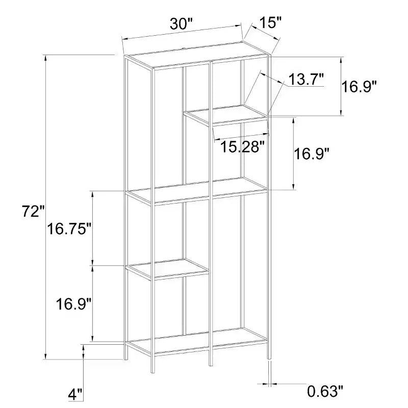 Libreria a 3 ripiani in finto marmo e metallo oro da 72" - Threshold™: contenitore espositore contemporaneo