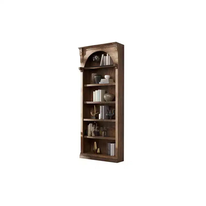 94" Traditional Tall Wood Bookcase with Storage Stratton Collection Brown - Martin Furniture