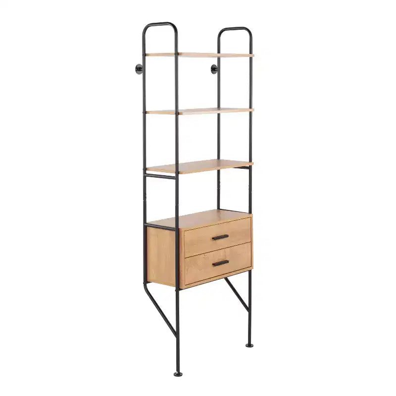 75" Lean Steel/Wood Bookcase Black/Brown - LumiSource