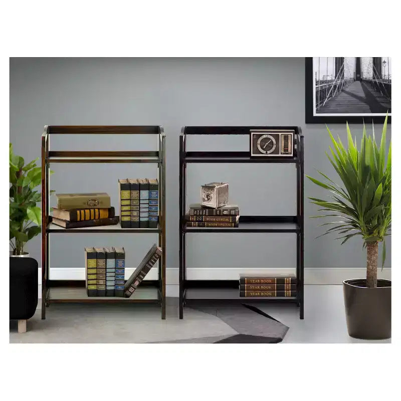 Libreria pieghevole Stratford 36" a 3 ripiani: Flora Home, legno mordenzato, ferramenta in acciaio, anti-ribaltamento