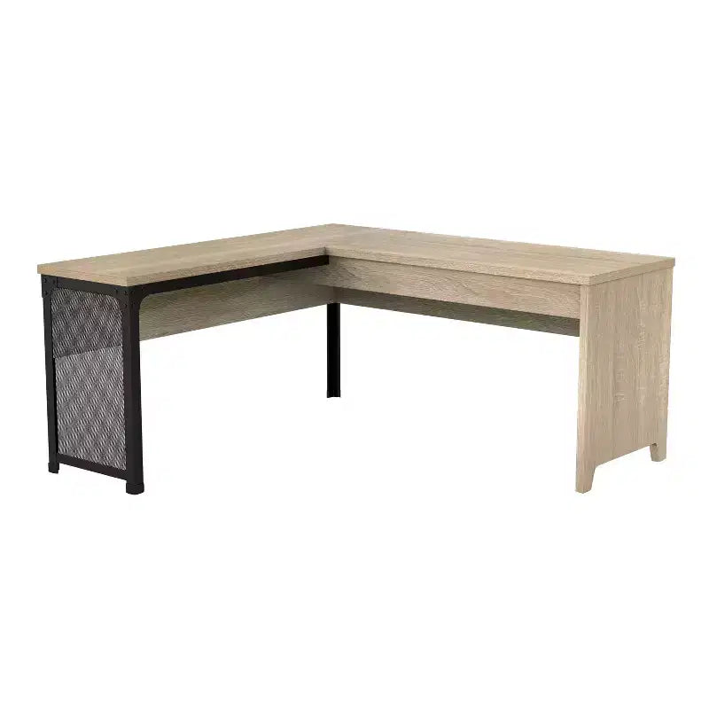miBasics 65" Spiritroam Industrial L Shape Desk with Lift Top Natural Oak: Iron Frame, Particle Board Surface
