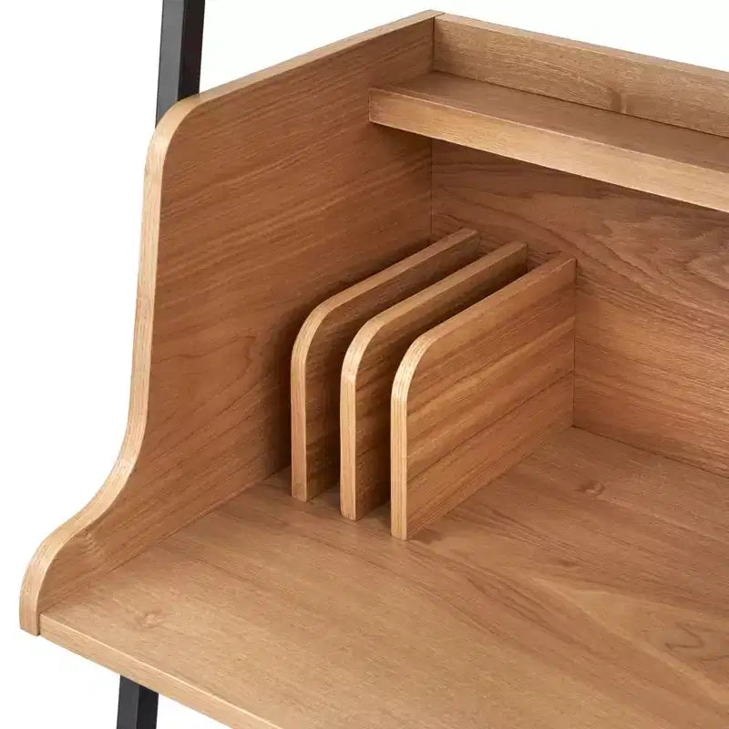 Lifestorey Scrivania Estanier con Scaffali Naturale/Nero: Stile Industriale, Finitura Impiallacciata, Struttura in Metallo, Vano a Giorno