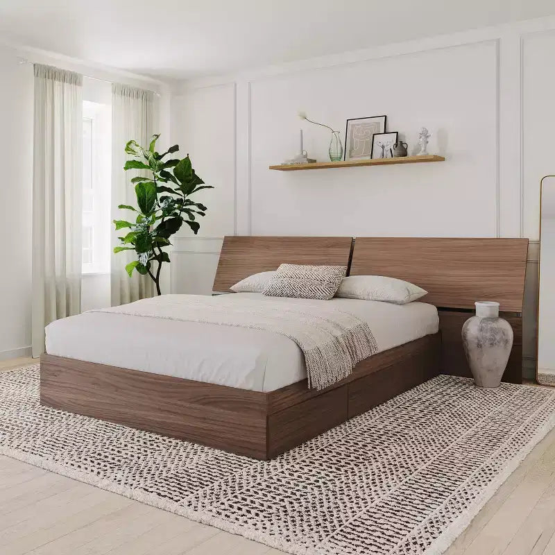 Nexera Set Comodino e Testata Letto Alibi Queen Noce: Mobili Moderni da Camera da Letto con Cassetti Integrati