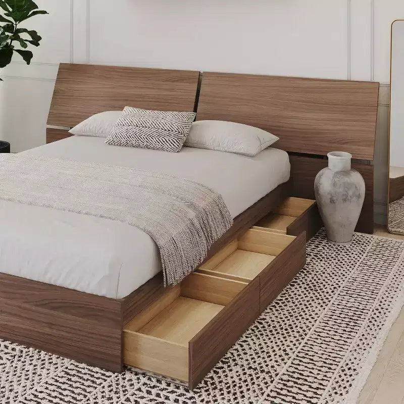 Nexera Set Comodino e Testata Letto Alibi Queen Noce: Mobili Moderni da Camera da Letto con Cassetti Integrati