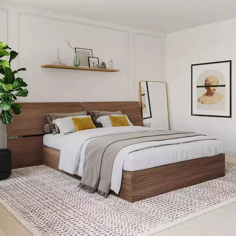 Nexera Set Comodino e Testata Letto Alibi Queen Noce: Mobili Moderni da Camera da Letto con Cassetti Integrati
