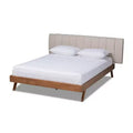 Baxton Studio King Brita Walnut Platform Bed Beige: Modern Upholstered Frame with Headboard